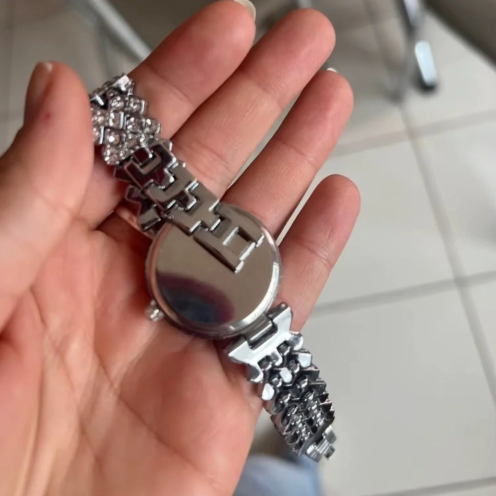 Roman Elegant Silver Crystal Bracelet Watch